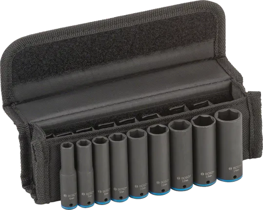 Bosch 9-osainen hylsysarja 6-14 mm kotelossa.