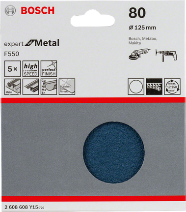 Bosch F550 hiomapaperi, karkeus 125 mm, 80, 5 kpl pakkaus.