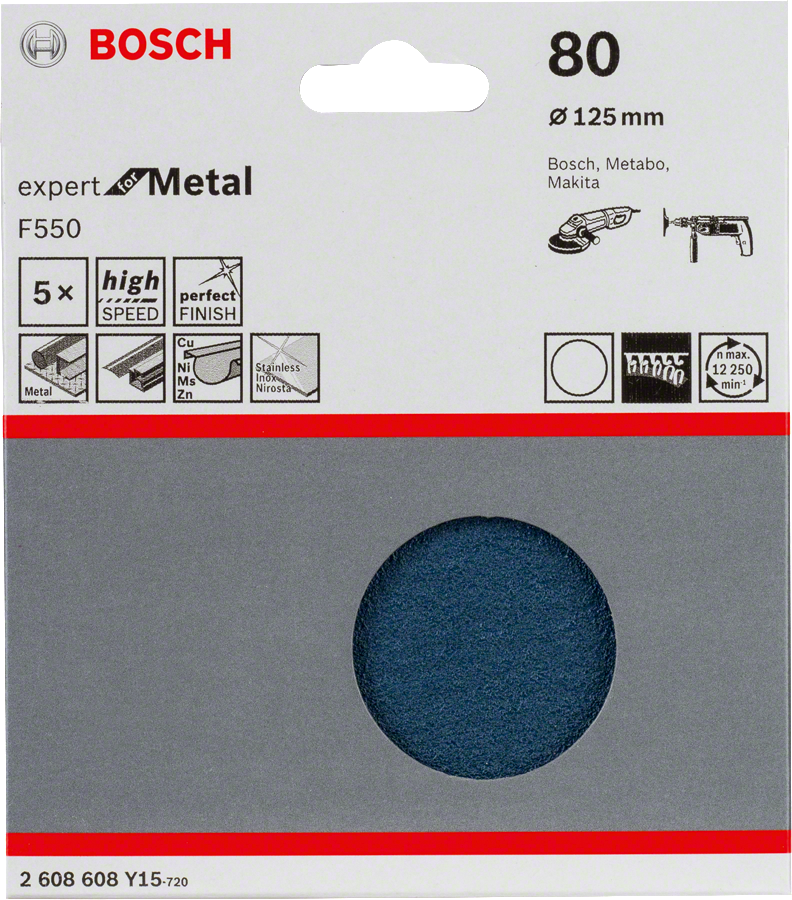 Bosch F550 hiomapaperi, karkeus 125 mm, 80, 5 kpl pakkaus.