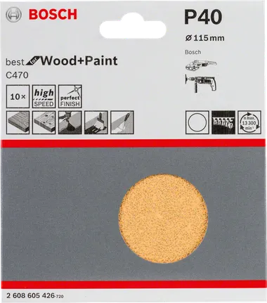 Bosch C470 10-osainen 115 mm:n P40-hiomapaperi.