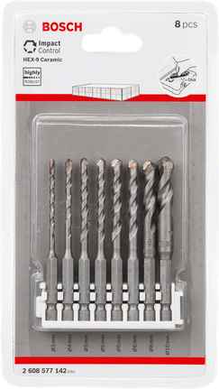 Bosch 8-osainen Hex-9-keraamisten laattojen poranteräsarja.