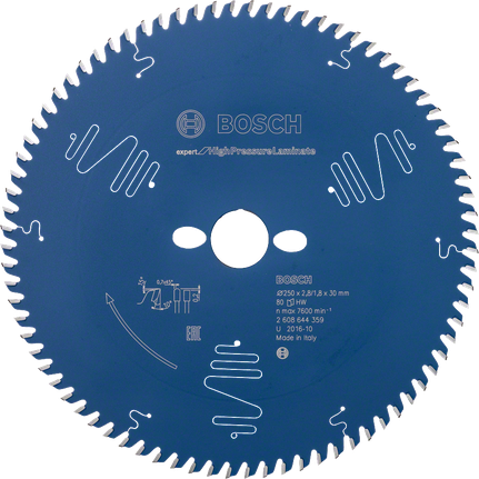 Bosch 250x30 mm:n pyörösahanterä laminaatille.