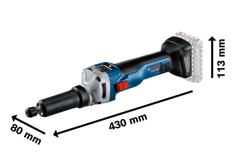 Bosch GGS 18V-10 SLC akkukäyttöinen suorahiomakone kiristysholkilla.