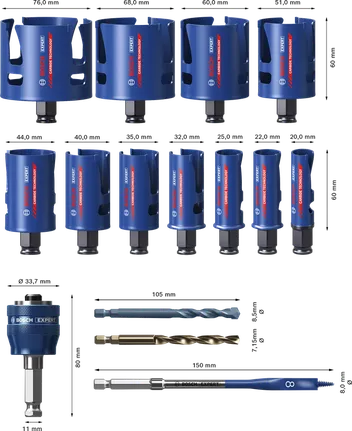 Bosch EXPERT -reikäsahasarja rakennusmateriaaleille, 15 osaa.
