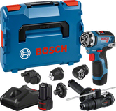 Bosch GSR 12V-35 FC akkuporakonesarja lisävarusteineen.