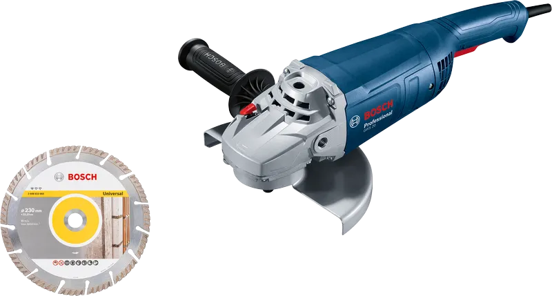 Bosch GWS 20-230 P kulmahiomakone 230 mm:n laikalla.