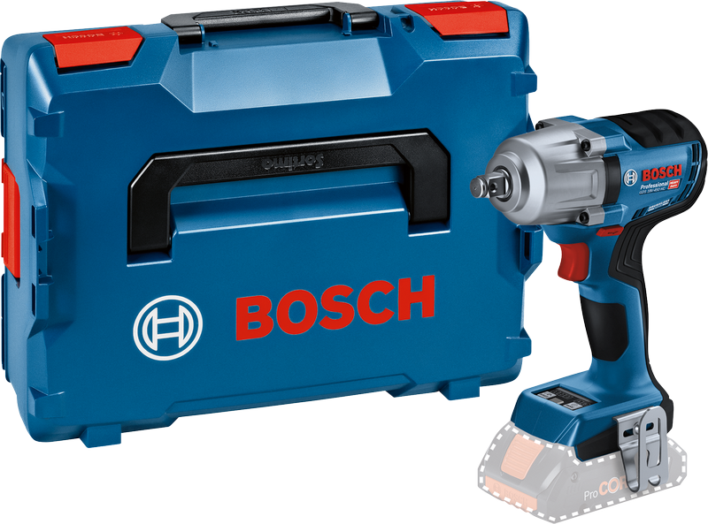 Bosch GDS 18V-450 akkukäyttöinen iskuruuvinväännin kotelossa.