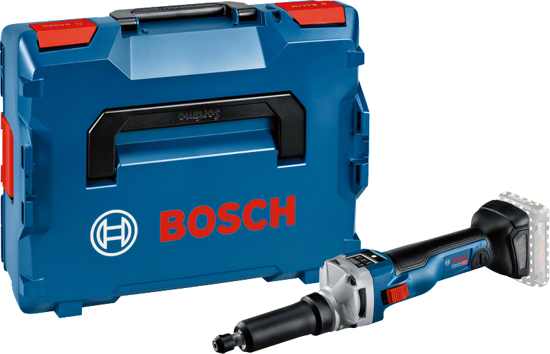 Bosch GGS 18V-10 SLC akkukäyttöinen suorahiomakone kotelossa.