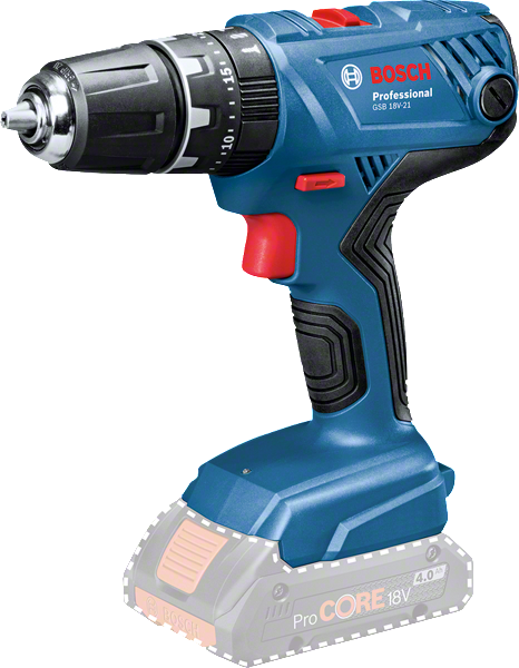 Bosch GSB 18V-21 akkuporakone ergonomisella kahvalla.