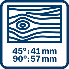  Puun sahaus 45°: 41 mm, 90°: 57 mm