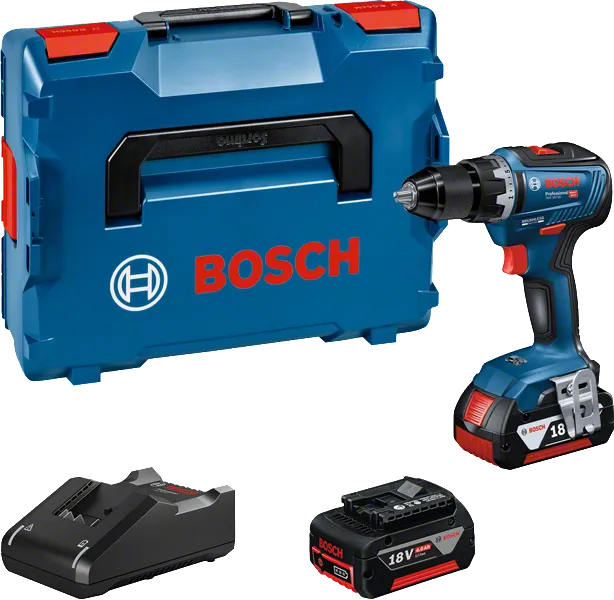 Bosch GSR 18V-55 akkuporakonesarja akulla ja kotelolla.