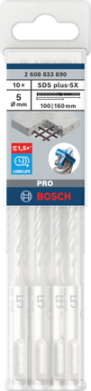 Bosch PRO SDS plus-5X 5 mm:n iskuporanteräsarja, pitkä käyttöikä.