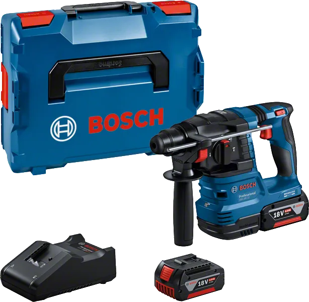 Bosch GBH 18V-22 poravasarasarja akulla ja laturilla.