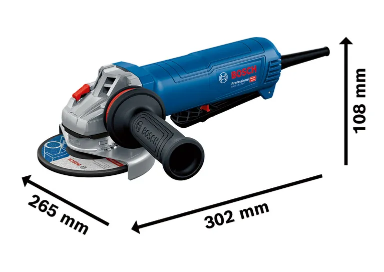 Bosch GWS 12-125 P kulmahiomakone kokomittoineen.