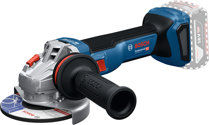 Bosch GWS 18V-11 akkukulmahiomakone sivukahvalla.