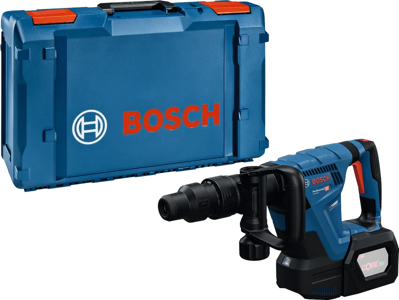 Bosch GSH 18V-5 SDS-max akkukäyttöinen piikkausvasara kotelossa.