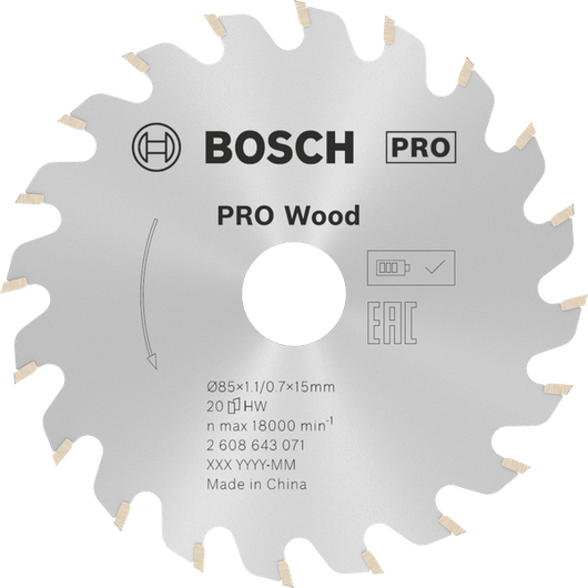 Bosch PRO Wood -pyörösahanterä 85 mm, 20 hammasta puulle.