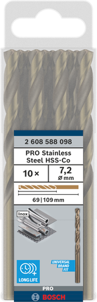 Bosch PRO ruostumattomasta teräksestä valmistettu HSS-Co-kierukkaporanteräsetti 7,2 mm.