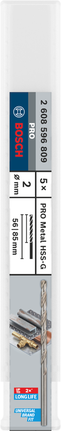 Bosch PRO Metal HSS-G 2 mm:n kierukkaporanteräsetti, pitkä.