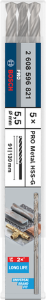 Bosch PRO Metal HSS-G pitkä kierukkaporanterä 5,5 mm, 5 kpl pakkaus.