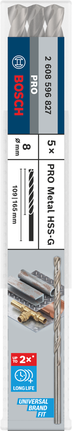 Bosch PRO Metal HSS-G 8 mm pitkä kierukkaporanteräsetti.