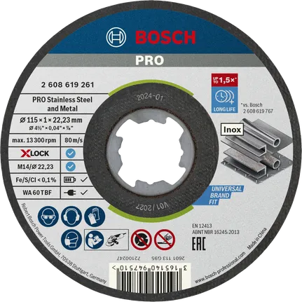 Bosch PRO ruostumattomasta teräksestä ja metallista valmistettu X-LOCK-katkaisulaikka.
