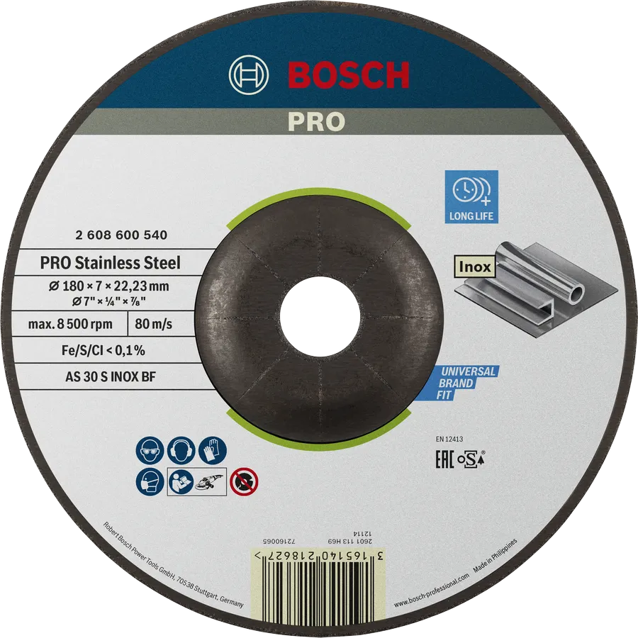 Bosch PRO -hiomalaikka ruostumattomasta teräksestä, 180 mm, Inoxille.