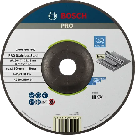 Bosch PRO -hiomalaikka ruostumattomasta teräksestä, 180 mm, Inoxille.