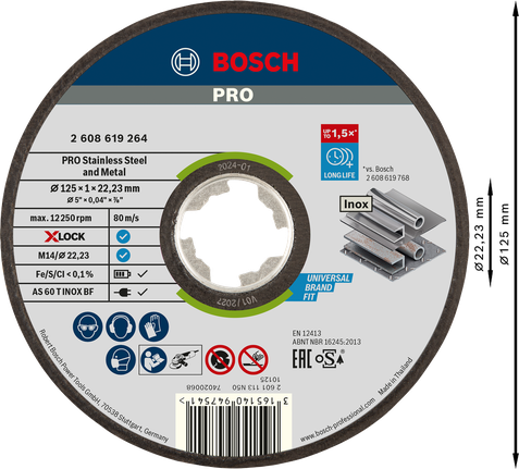 Bosch PRO ruostumattomasta teräksestä ja metallista valmistettu X-Lock-katkaisulaikka, 125 mm.