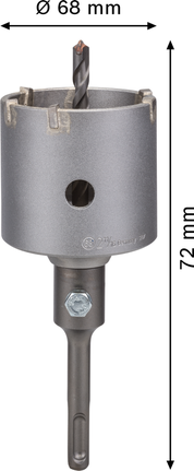 Bosch SDS plus-5 -porakonesetti, halkaisija 68 mm, pituus 72 mm.