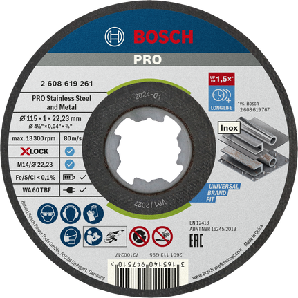 Bosch PRO ruostumattomasta teräksestä ja metallista valmistettu X-LOCK-katkaisulaikka.