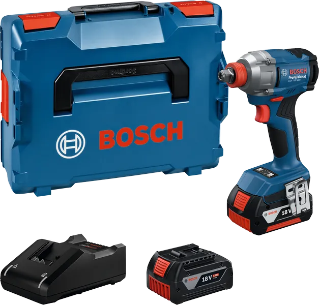 Bosch GDX 18V-285 iskuporakone akulla, laturilla ja laukulla.