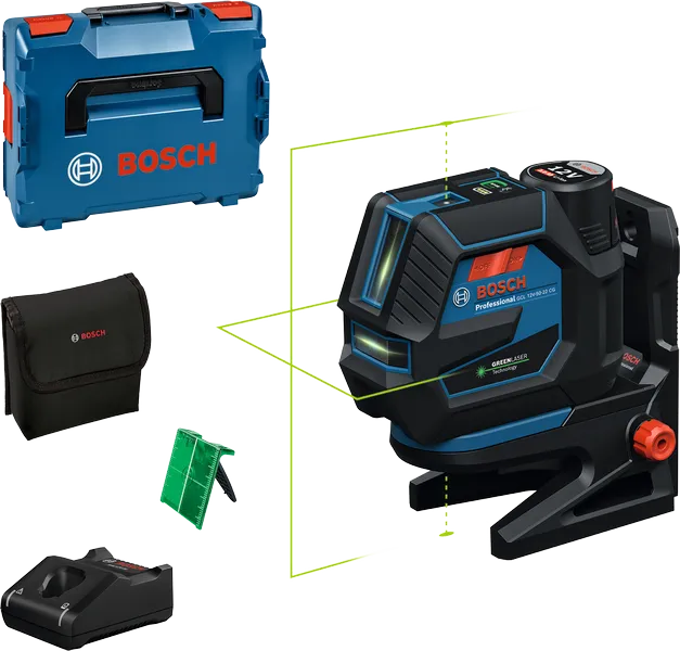 Bosch GCL 12V-50 -laservaaituslaite, mukana laukku ja tarvikkeet.