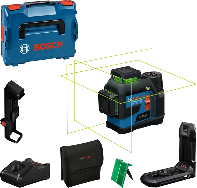 Bosch GLL 12V-100 laservaaituslaite lisävarusteineen.