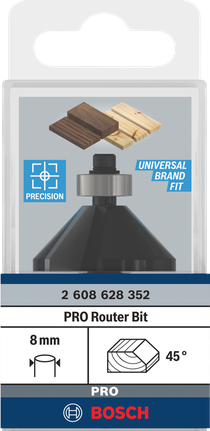 Bosch PRO -jyrsinterä, viiste 45°, 8 mm:n varsi.