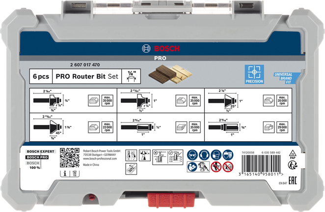Bosch PRO -jyrsinteräsarja, 6 kpl, 6 kpl, 6 kpl 1/4 tuuman varrella.