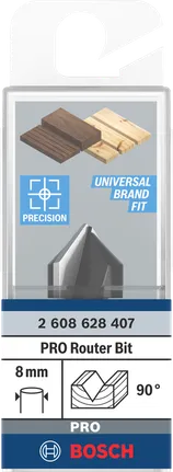 Bosch PRO -jyrsinterä V-uralla, 90°, 8 mm:n varsi.