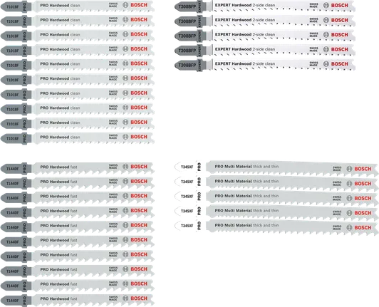 Bosch PRO puu- ja metallikeittiön rakennussarja, 30 pistosahan terää.