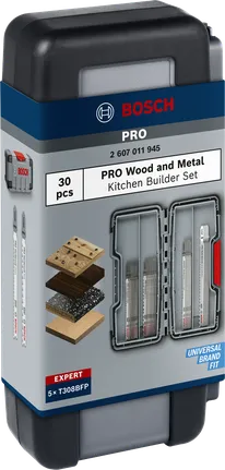 Bosch PRO puu- ja metallikeittiön rakennussarja 100 mm 30 osaa.