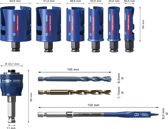 Bosch EXPERT Construction Material Power Change Plus -reikäsahasarja 10-osainen.