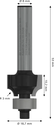 Bosch PRO -jyrsinterä pyöristykseen, R3-varsi, 8 mm.