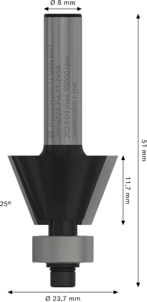 Bosch PRO -jyrsinterä, viiste 25°, 8 mm:n varsi.