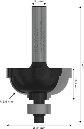 Bosch PRO -jyrsinterä, klassinen kartio, R 9,5 -varsi, 8 mm.