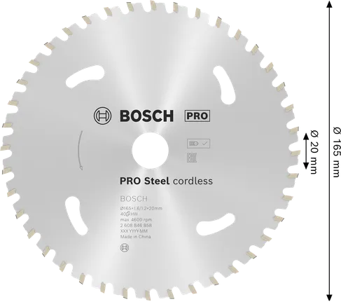 Bosch PRO Steel akkukäyttöinen pyörösahanterä 165 mm.