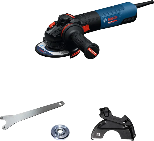 Bosch kulmahiomakone EXWS20-125TSB lisävarusteineen.
