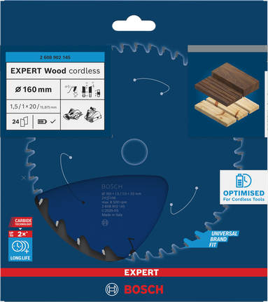 Bosch EXPERT Wood akkukäyttöinen 160 mm pyörösahanterä T24.