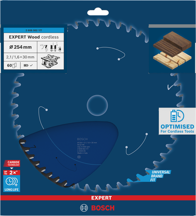 Bosch EXPERT Wood akkukäyttöinen 254 mm pyörösahanterä.