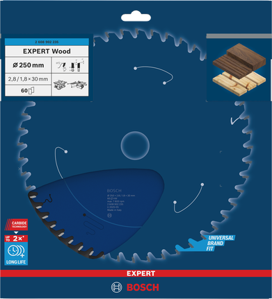 Bosch EXPERT Wood -pyörösahanterä 250 mm puun leikkaamiseen.