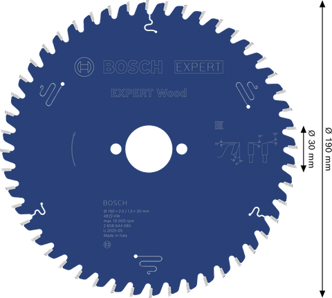 Bosch EXPERT Wood -pyörösahanterä 190 mm T48 puun sahaamiseen.