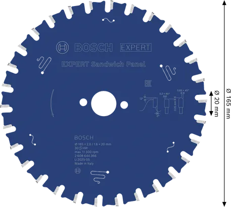 Bosch EXPERT sandwich-paneelin pyörösahanterä, 165 mm.
